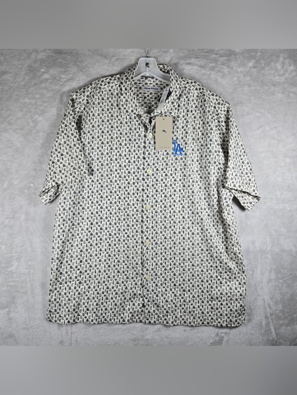 Tommy Bahama LA Dodgers Button Up Mens XL Extra Large Shirt Leaves Gray NWT